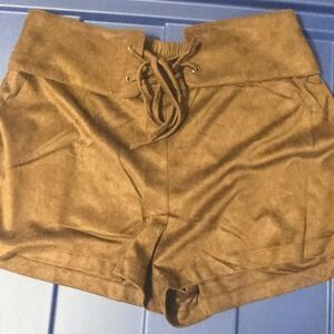 NWT SKIES ARE BLUE Brown Faux Suede Shorts